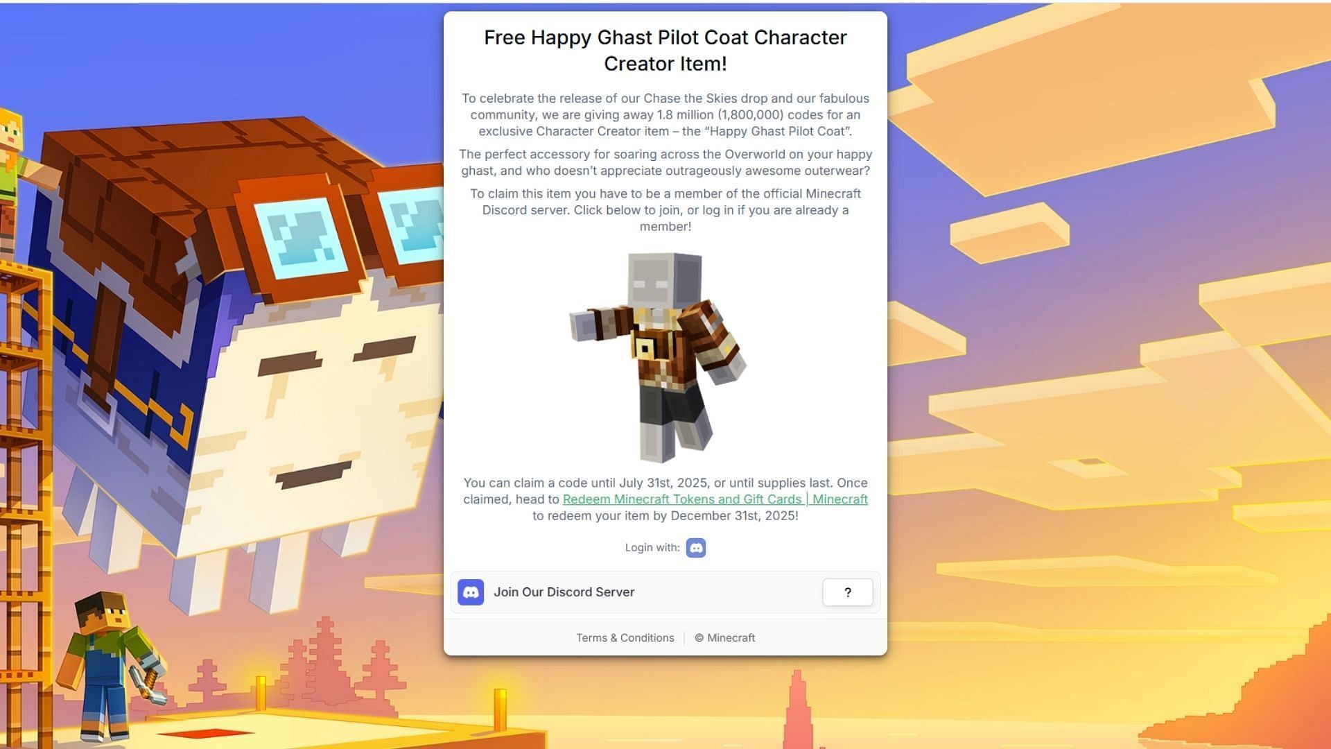 Join the official Discord server to get your hands on the free Happy Ghast Pilot Coat in Minecraft Bedrock (Image via Mojang Studios)